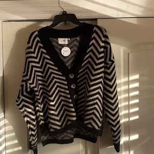 Lush brand cream and black zigzag cardigan sweater.